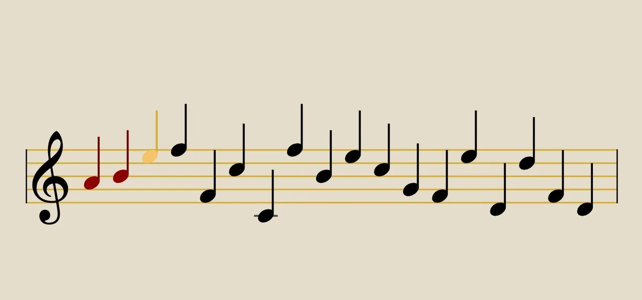 Trumpet Ear Trainer sur mobile à l'horizontale : lecture continue d'une séquence de notes sur la portée, notes jouées colorées au fil de la lecture